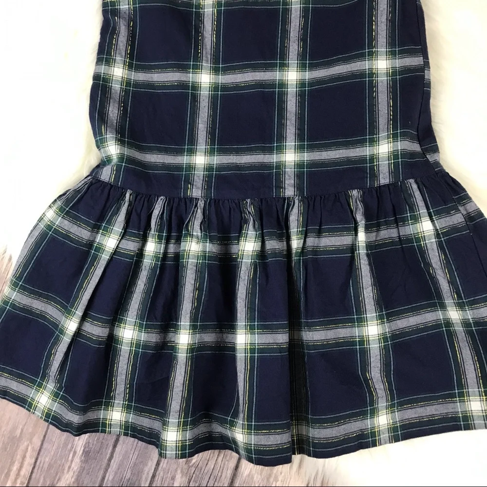 Gymboree Holiday Christmas Short Sleeve Embellished Plaid Dress Navy Blue Size 8